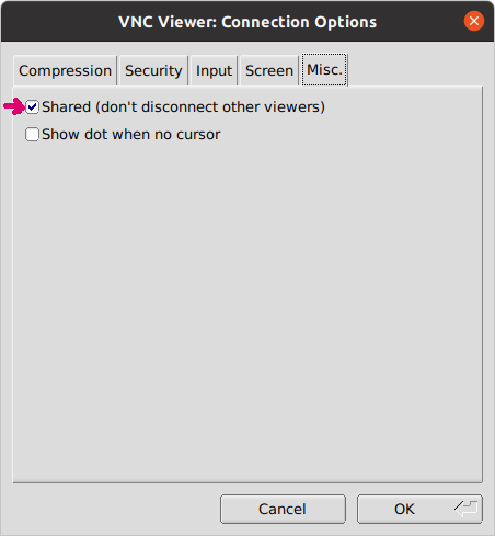 VNC viewer configuration of multi-access